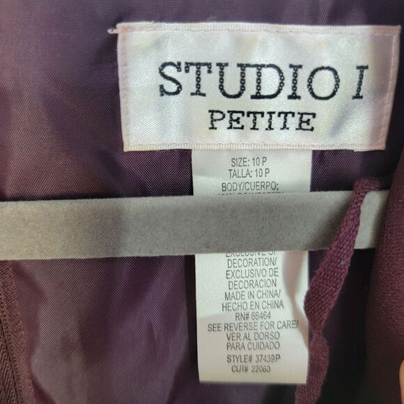 Studio 1 Petite 2 Piece Set Outfit Burgundy Dress and Jacket Formal Size 10P - Picture 3 of 8